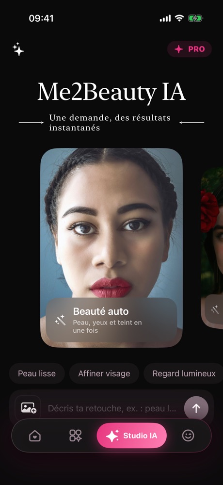 AI Studio: Tape "affiner visage" ou "peau lisse" et hop, le bon outil s'ouvre.