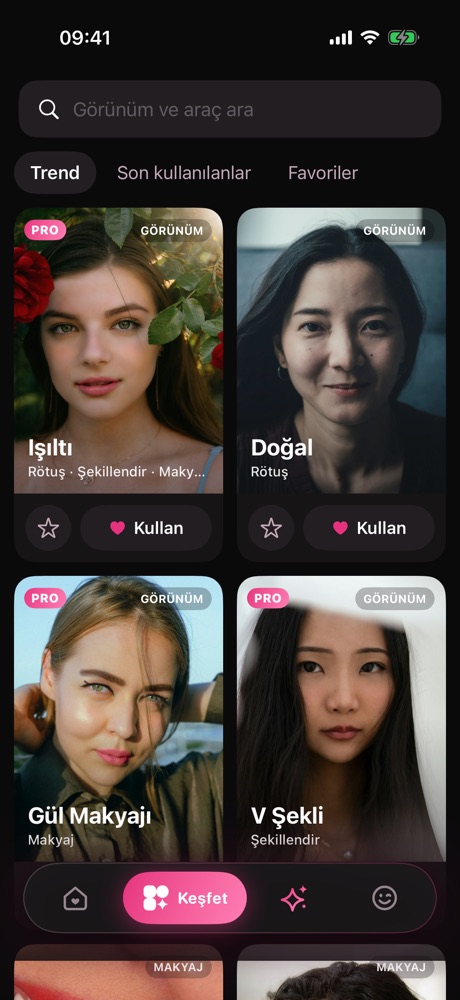 Keşfet: Trend görünümlere göz at, beğendiğini fotoğrafına uygula.