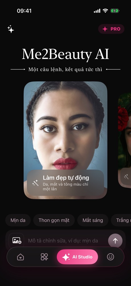 AI Studio: Gõ "làm mịn da" hay "thon mặt", app tự mở đúng công cụ.